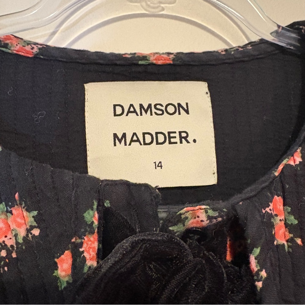 Damson Madder Elsie quilted rose print tie front jacket in black - Picture 5 of 10